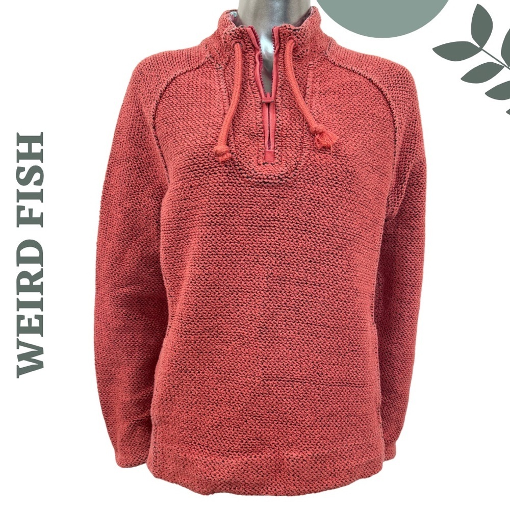 Weird Fish 1/4 Zip Pullover | Coral Red Textured Cotton | Size 12uk| Floral Trim